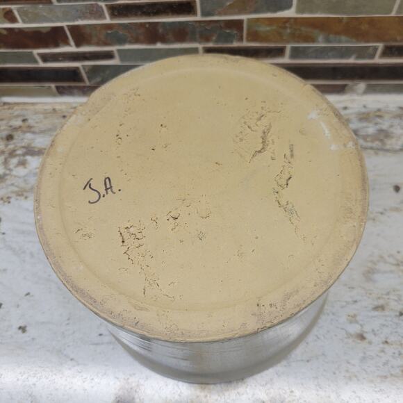 Vintage Crock Butter Stoneware Tan Gray, Hairline - Picture 3 of 7